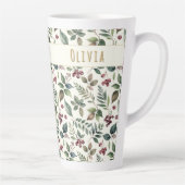 Leaves and Berries Rustic Winter Personalized カフェラテマグ (右)