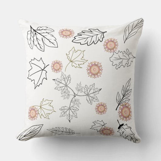 Leaves and Mandalas Pattern クッション (正面)