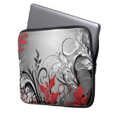 Leaves and Swirls Red Black White Electronics Bag ラップトップスリーブ (正面左)