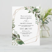Leaves Eucalyptus Gold Budget QR Code Wedding 招待状 (スタンド正面)