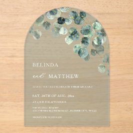 Leaves Greenery Watercolor Flowers Modern Arch アクリル招待状