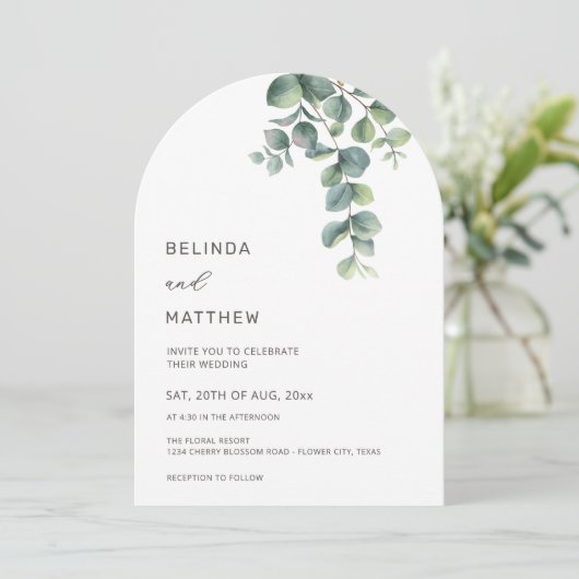 Leaves Greenery Watercolor Flowers Modern Arch 招待状 (スタンド正面)