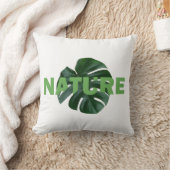 leaves monstera on white  throw pillow クッション (ブランケット)