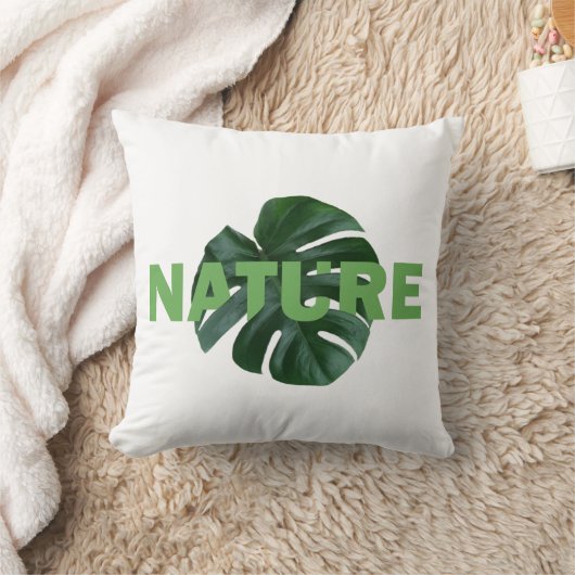 leaves monstera on white  throw pillow クッション (ブランケット)