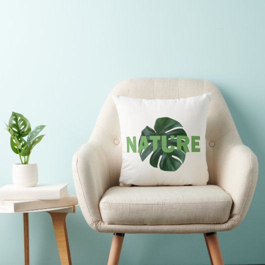 leaves monstera on white  throw pillow クッション (椅子)