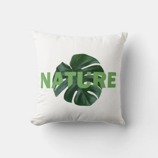 leaves monstera on white  throw pillow クッション