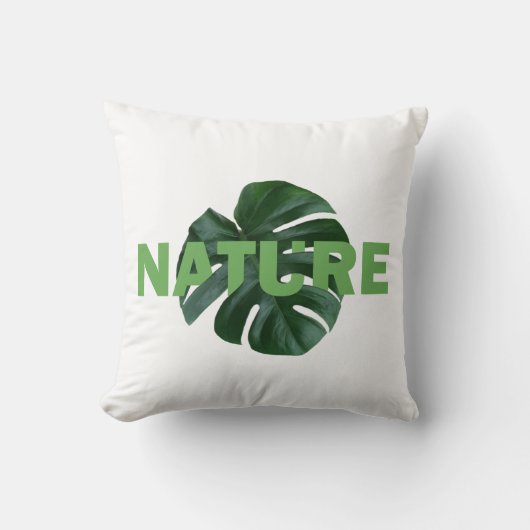 leaves monstera on white  throw pillow クッション (正面)
