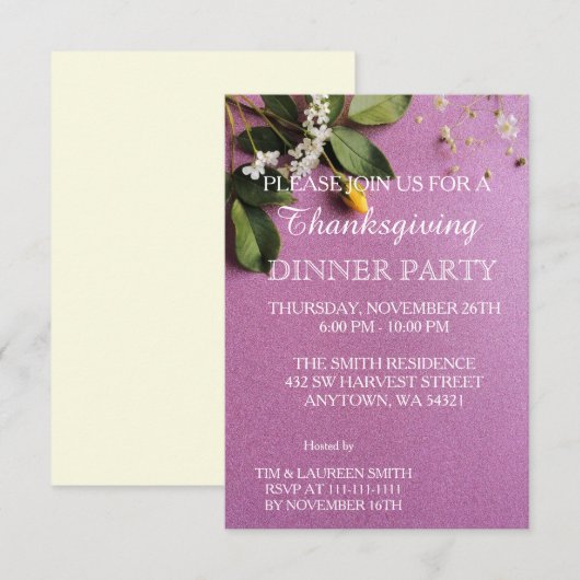 Leaves of Autumn Thanksgiving Dinner Party 招待状 (正面/裏面)