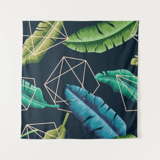 Leaves seamless pattern with abstract polygonal li タペストリー (正面)