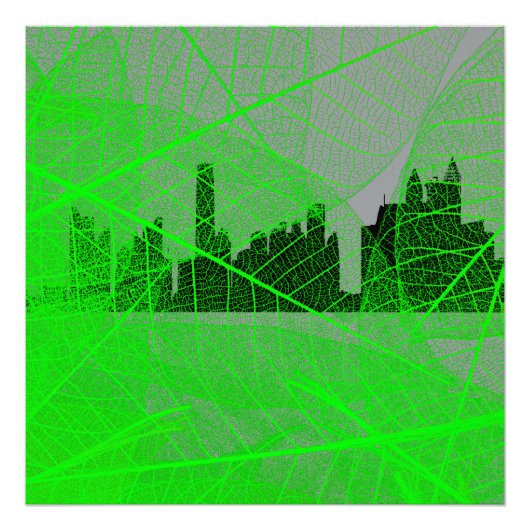 Leaves veins over the city skyline - Abstract フォトプリント (正面)