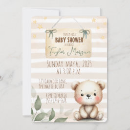 Leaves Watercolor Teddy Bear 招待状