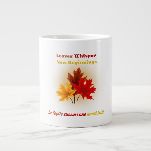 Leaves Whisper – Bilingual Autumn Mug ジャンボコーヒーマグカップ (正面)