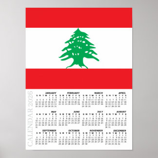Lebanon 2026 Calendar, Large, Lebanese Flag ポスター