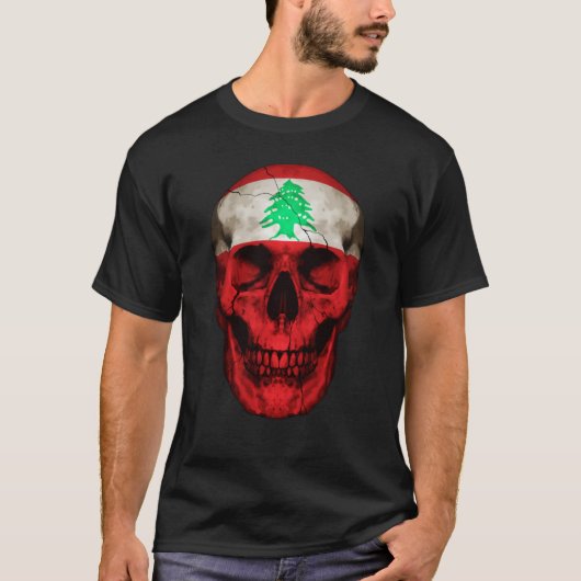 Lebanon Flag Skull Lebanese Roots Proud Patriotic Tシャツ (正面)