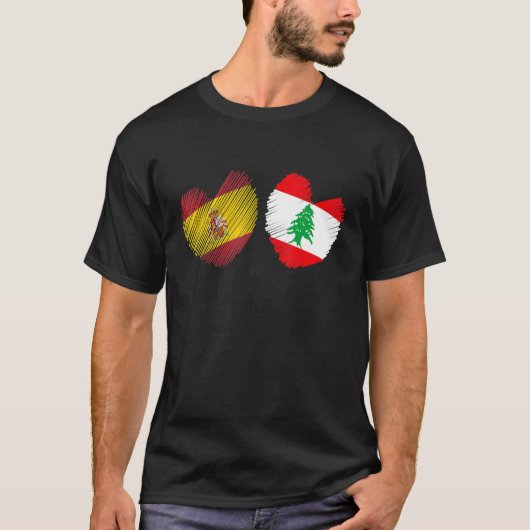 Lebanon Spain Heart Spanish Flag Lebanese Flag Lov Tシャツ (正面)