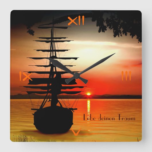 Lebe deinen Traum Uhr スクエア壁時計 (正面)