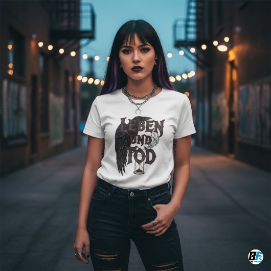 💀 "Leben und Tod" Raven Hourglass Gothic Tシャツ