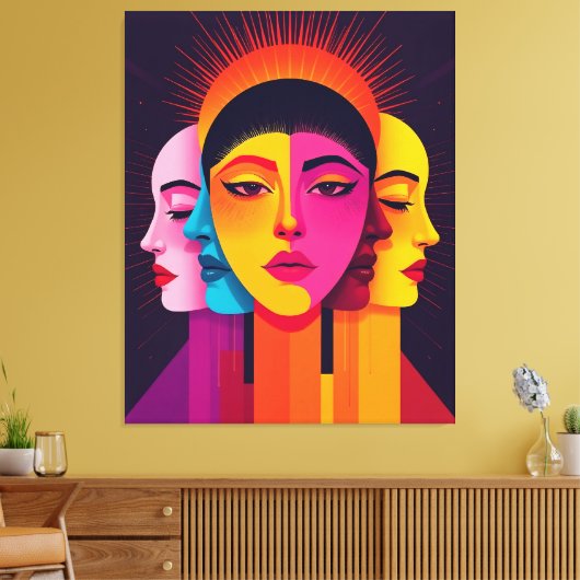 Lebendige abstrakte geometrische Köpfe キャンバスプリント (インサイチュ (リビング))