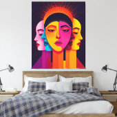 Lebendige abstrakte geometrische Köpfe キャンバスプリント (インサイチュ (寝室))