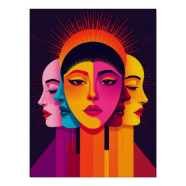 Lebendige abstrakte geometrische Köpfe ポスター