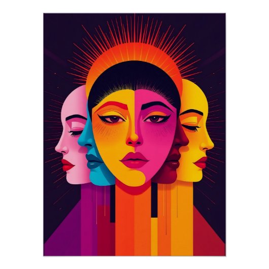 Lebendige abstrakte geometrische Köpfe ポスター (正面)