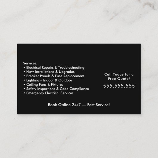 lectrician Business Card Template | Electrical Ser 名刺 (裏面)
