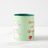 LEDライトで遊ぶハッピー猫 | かわいいクリスマス マグカップ (中央)