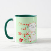 LEDライトで遊ぶハッピー猫 | かわいいクリスマス マグカップ (左)