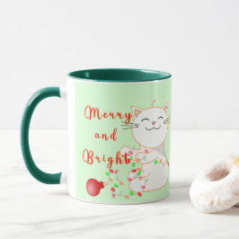 LEDライトで遊ぶハッピー猫 | かわいいクリスマス マグカップ