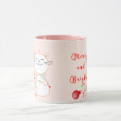 LEDライトで遊ぶハッピー猫 | かわいいクリスマス マグカップ (中央)