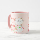 LEDライトで遊ぶハッピー猫 | かわいいクリスマス マグカップ (正面左)