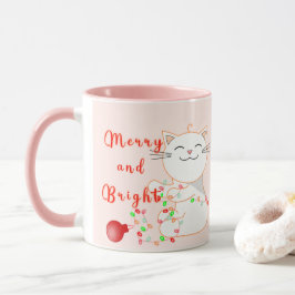 LEDライトで遊ぶハッピー猫 | かわいいクリスマス マグカップ