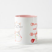 LEDライトで遊ぶハッピー猫 | かわいいクリスマス マグカップ (中央)