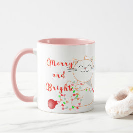 LEDライトで遊ぶハッピー猫 | かわいいクリスマス マグカップ