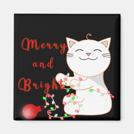 LEDライトで遊ぶハッピー猫 | かわいいクリスマス マグネット