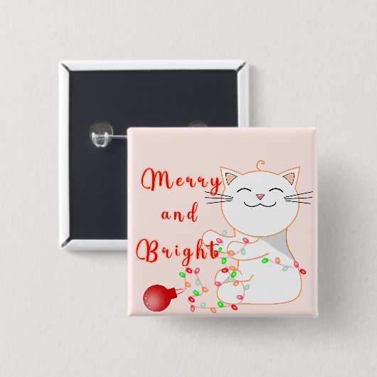 LEDライトで遊ぶハッピー猫 | かわいいクリスマス 缶バッジ (正面&裏面)