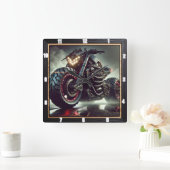 LEDライトを表示する未来的な自動二輪車 スクエア壁時計 (ホーム)