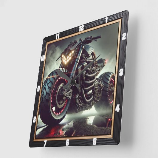 LEDライトを表示する未来的な自動二輪車 スクエア壁時計 (傾斜)