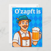 Lederhosen with Beerの漫画ウェイター シーズンポストカード (正面/裏面)