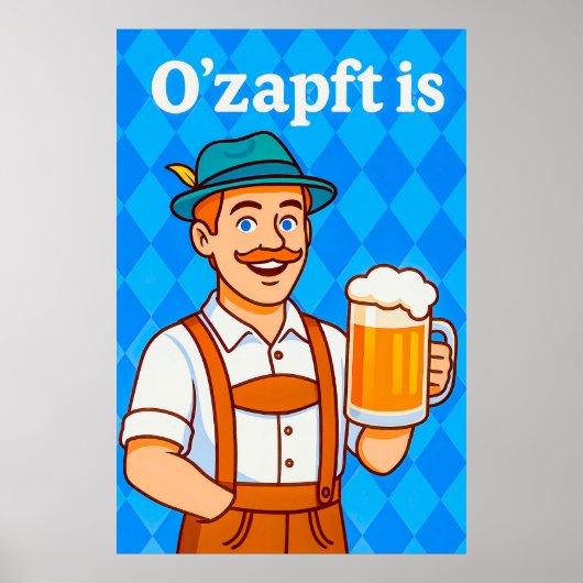 Lederhosen with Beerの漫画ウェイター ポスター (正面)