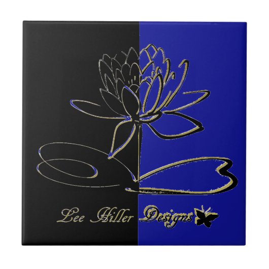 Lee Hiller Designs Accents Black Gold Blue タイル (正面)