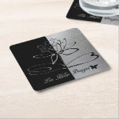 Lee Hiller Designs Logo Accents Black & Stainless スクエアペーパーコースター (アングル)