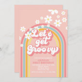 Leet's Groovyレトロレインボー誕生日 招待状 (正面/裏面)