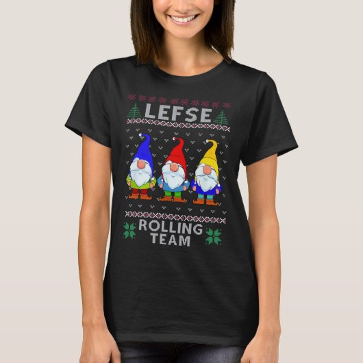 Lefse Rolling Team God Jul Gnome Christmas Xmas Tシャツ (正面)