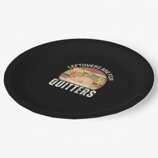 Leftovers Are For Quitters Funny Thanksgiving Retr ペーパープレート (アングル)