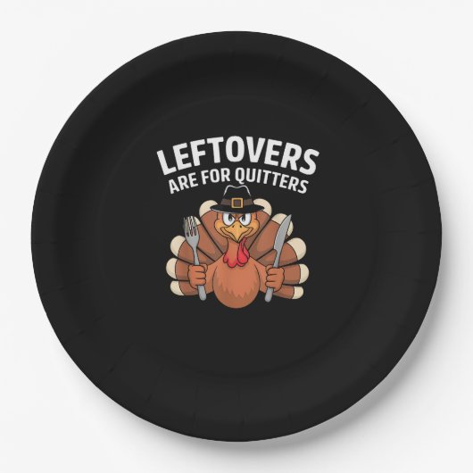 Leftovers Are For Quitters Funny Thanksgiving Vint ペーパープレート (正面)
