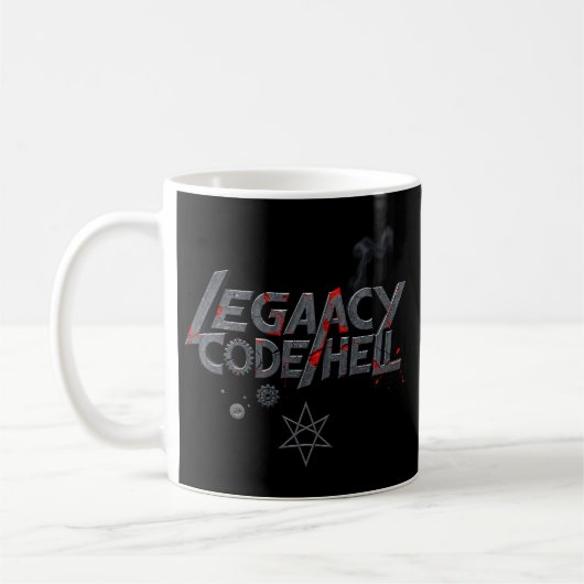 "LEGACY CODE HELL" Glitch Metal Mug – プログラマS コーヒーマグカップ (左)