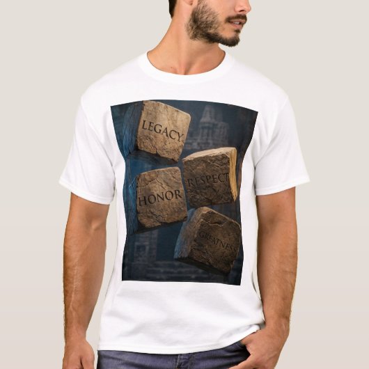 LEGACY HONOR RESPECT GREATNESS - 古代の石のキューブ Tシャツ (正面)
