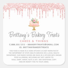 Legal Blush Pink Bakery Cake Glitter Drips Dessert スクエアシール