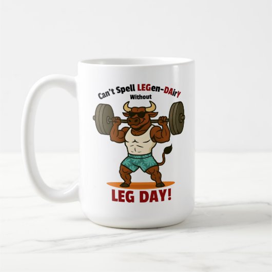 Legen-Dairy Leg Day – Funny Bull Squat Workout コーヒーマグカップ (左)